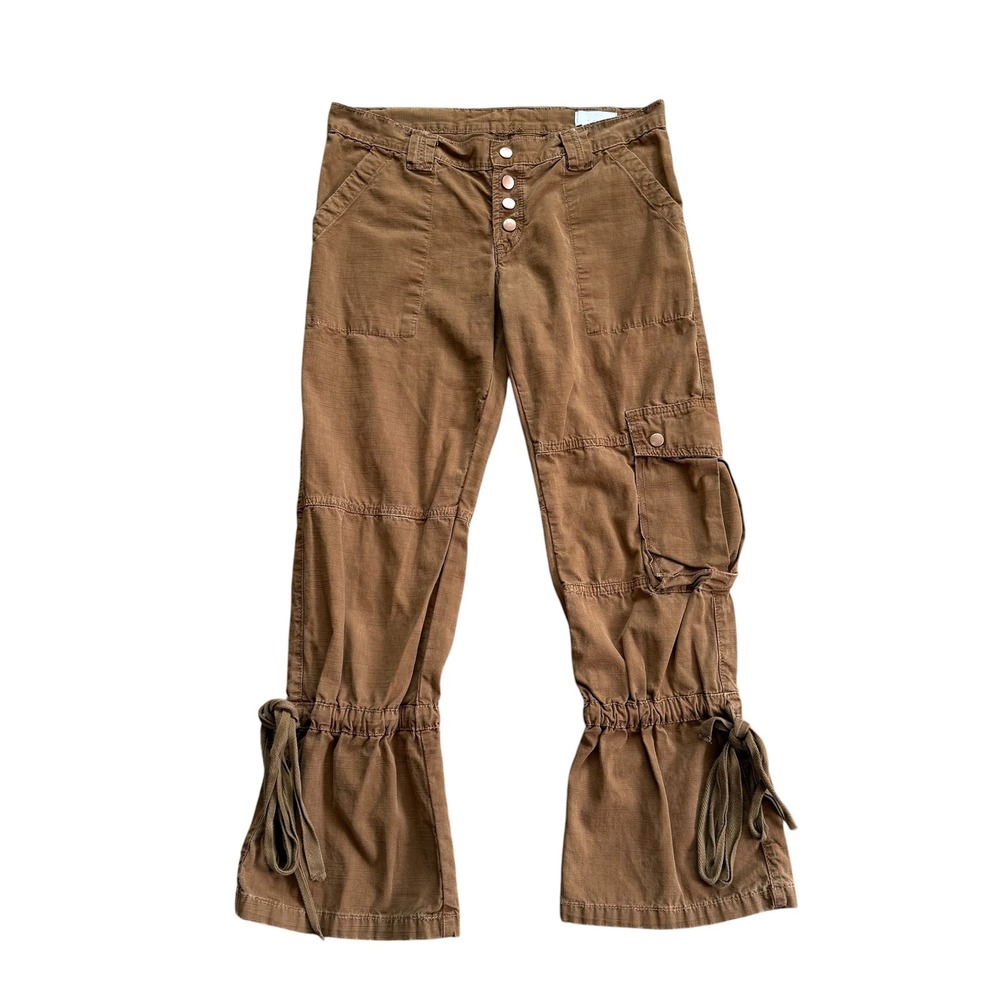 Symmetry Brown‎ Cotton Cargo Pants Button Fly Drawstring Hem Size 2